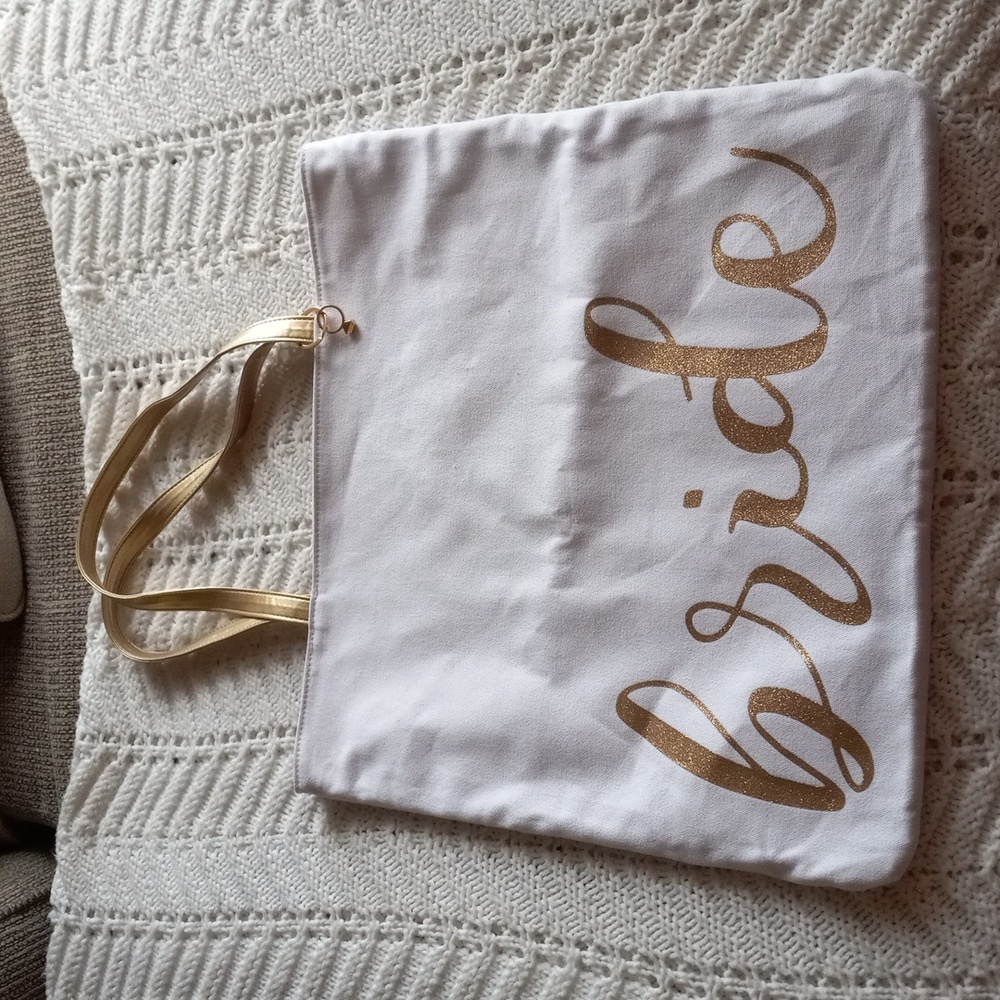 BRIDE Canvas Tote Bag Ivory Gold Logo/Straps Ring New